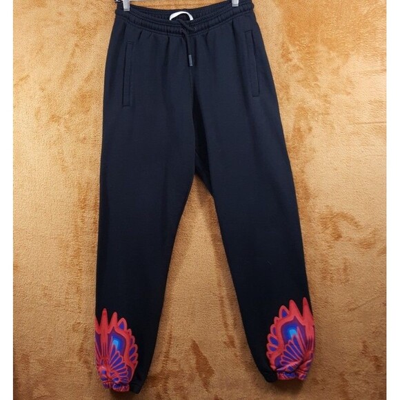 MARCELO BURLON Sweatpants Mens Small Black Pull On Pocket Curve Wings Logo $490 - Picture 1 of 10